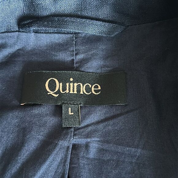 Quince Women’s European Linen Structured Deep Navy Blazer Size L Lined - Picture 7 of 13
